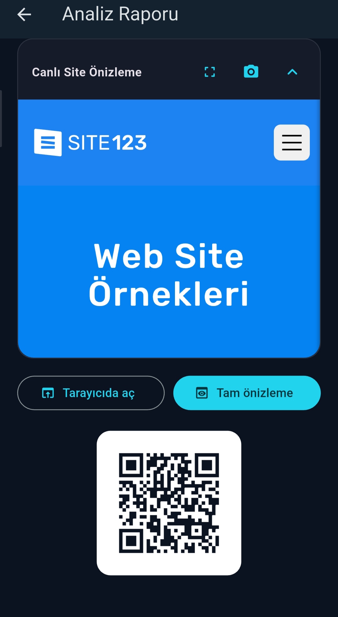 Canlı site önizleme ekranı