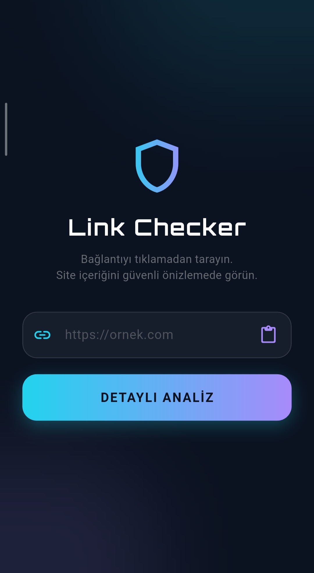 Link Checker uygulama giriş ekranı