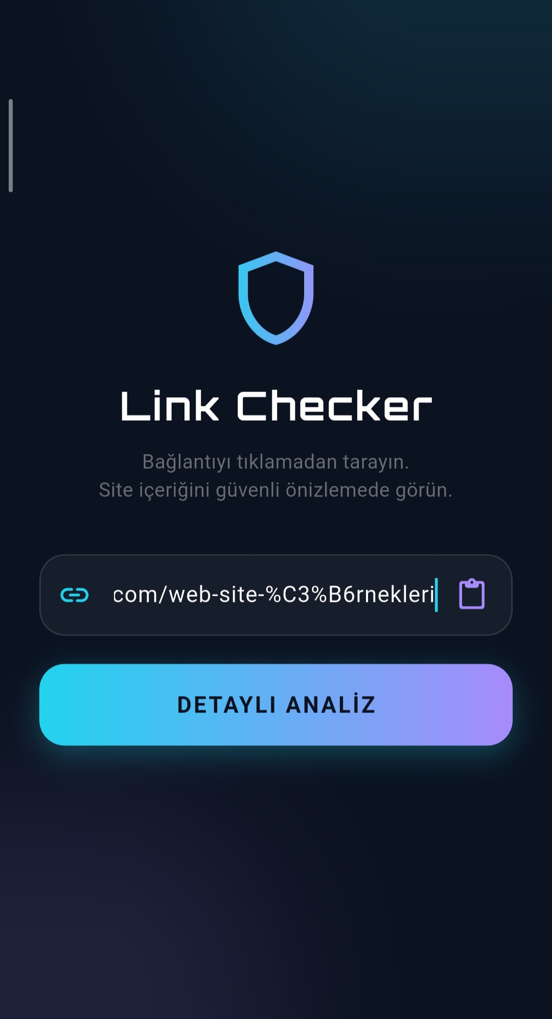 Link yapıştırma ve analiz ekranı